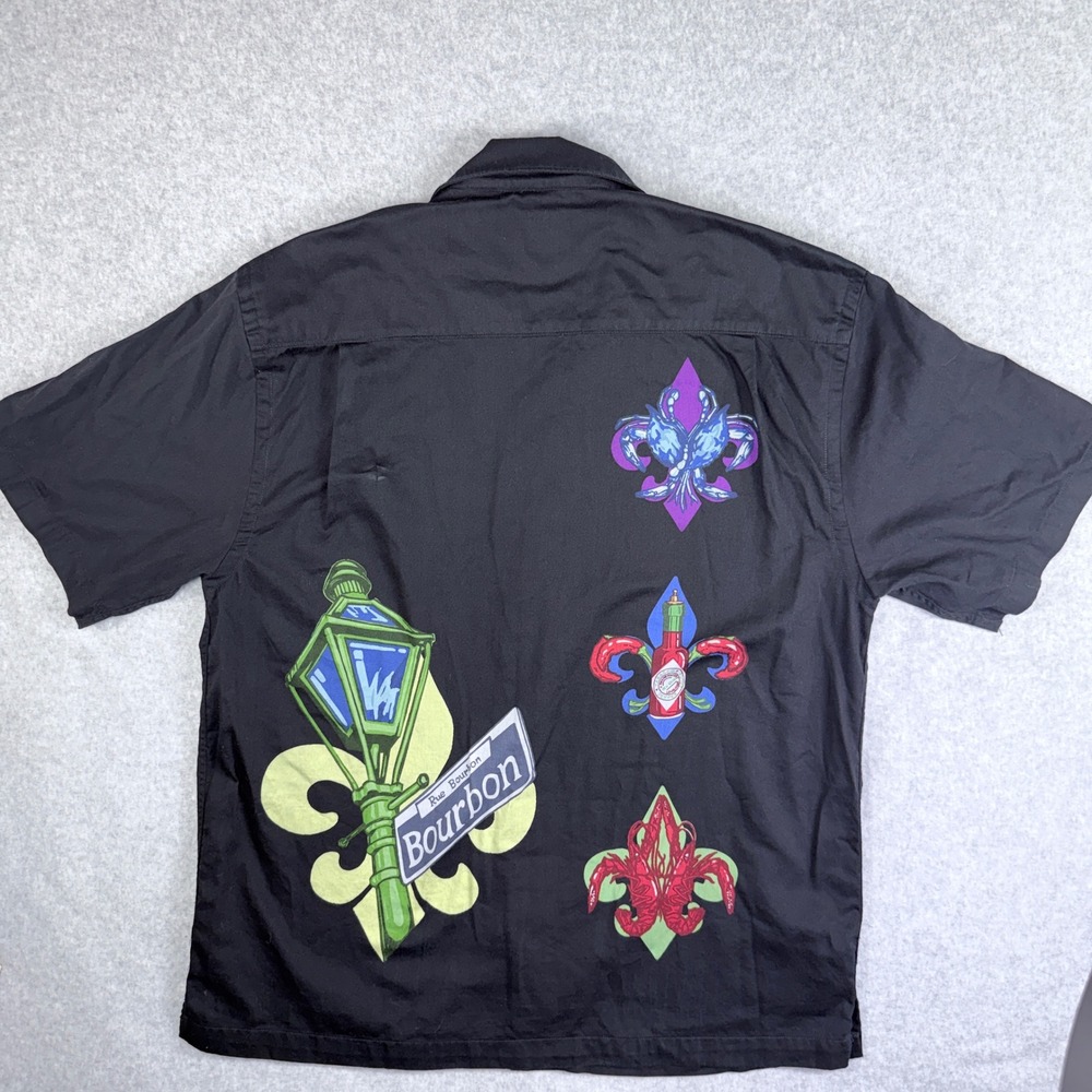 Tabasco Sportswear Button Down Shirt Mens Lg Black Bourbon Street NOLA Graphic - Picture 2 of 14